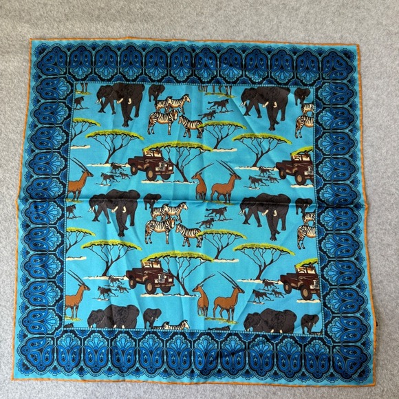 Ben Silver Mens Silk Pocket Square Safari Animals Elephants Zebra Land‎ Rover